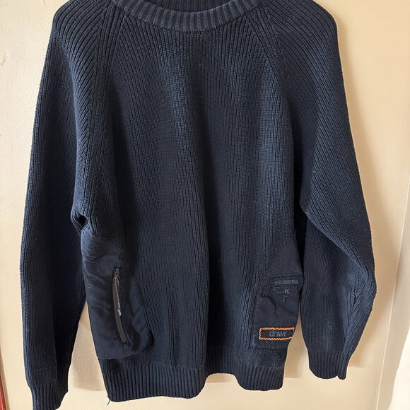 Zara Man DNWR Black Knit Sweater / Zip Pockets, Orange Stitching – Size Large L - Picture 1 of 6